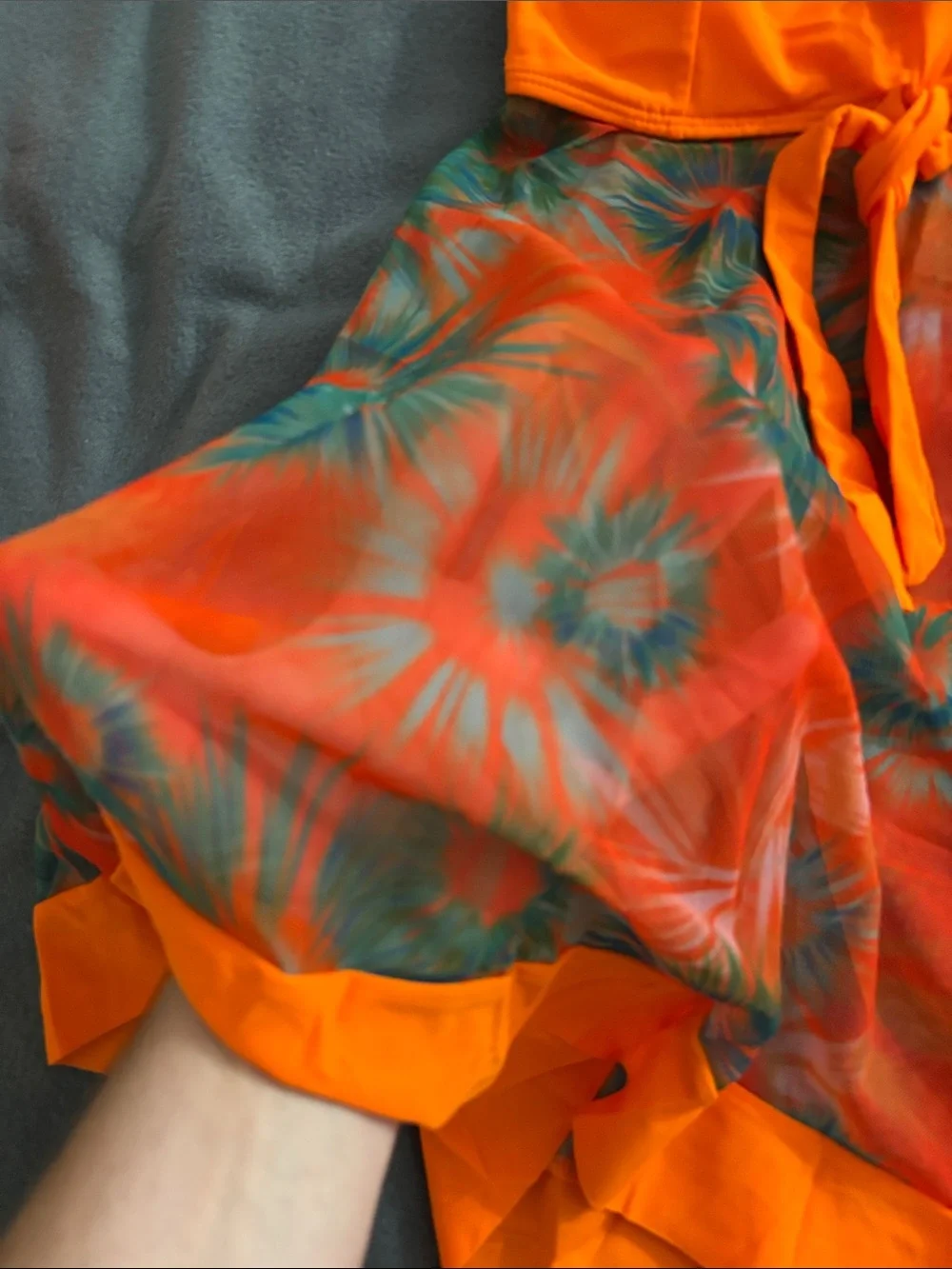 Orange Floral Mesh Tankini Swim Dress with Boyshorts Size Small